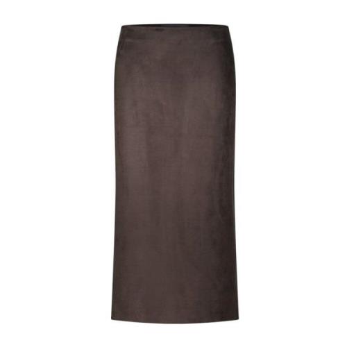 Drykorn Velour Midi Kjol med Hög Midja Brown, Dam