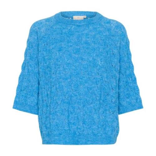 Kaffe Blå Melange Stickad Pullover Tröja Blue, Dam