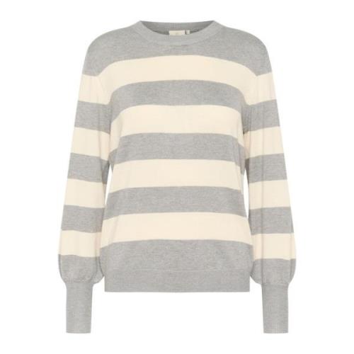 Kaffe Randig Pullover Tröja Grå Melange Gray, Dam