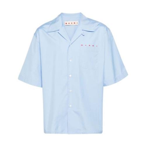 Marni Tryckt Logotyp Poplin Skjorta Blue, Herr