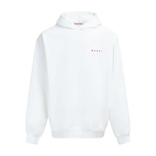 Marni Bomull Logo Print Hoodie White, Herr