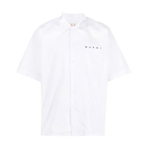 Marni Tryckt Logotyp Poplin Skjorta White, Herr