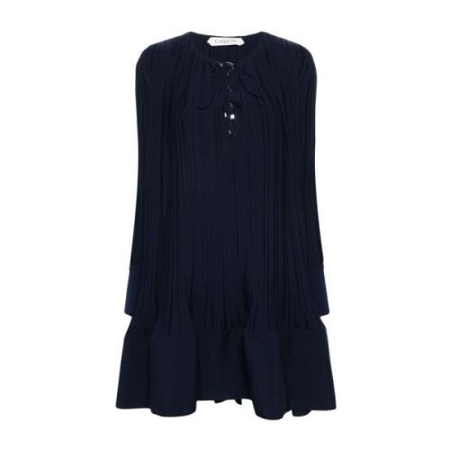 Lanvin Navy Blue Lace-Up V-Neck Klänning Blue, Dam