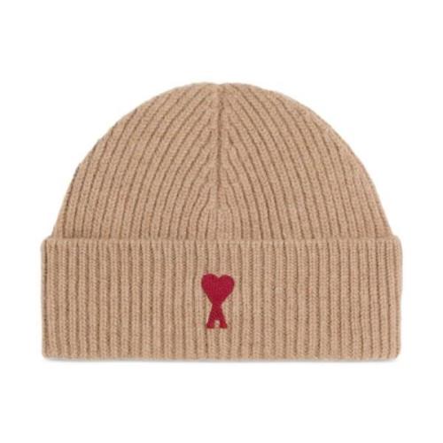 Ami Paris Räfflad Stickad Logopatch Mössor Beige, Unisex