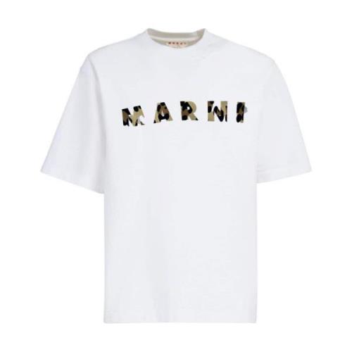 Marni Bomull Patch Logo T-shirt White, Herr