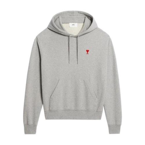 Ami Paris Ekologisk Bomull Logo Hoodie Ljusgrå/Röd Gray, Herr