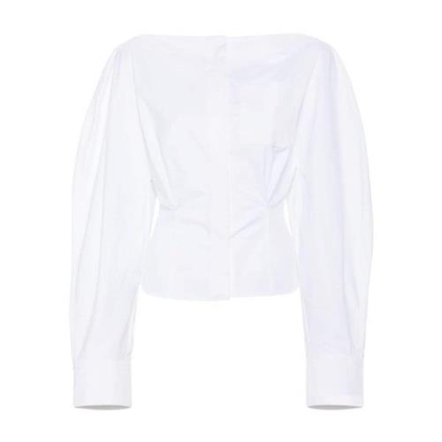 Jacquemus Vit Poplin Båthals Topp White, Dam