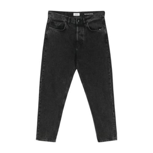 Amish Svarta Denim Jeans Raka Ben Black, Herr