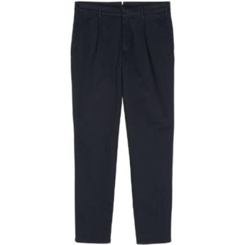 Brioni Marinblå Veckad Bomullsbyxor Slim Fit Blue, Herr