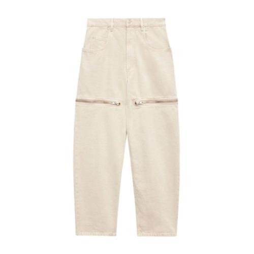 Isabel Marant Étoile Ecru Denim Tapered Trousers Zip Detail Beige, Dam