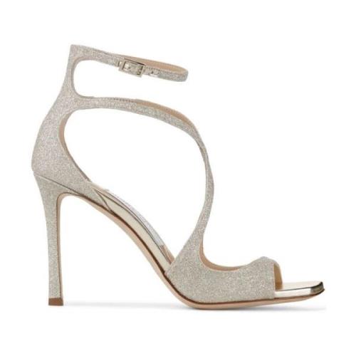 Jimmy Choo Platinum Glitter Azia Sandaler Gray, Dam