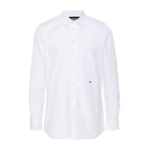 Moschino Hjärtbroderad Poplin Skjorta White, Herr