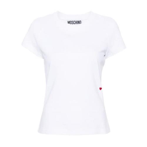 Moschino Hjärtbroderad Crew Neck Top White, Dam