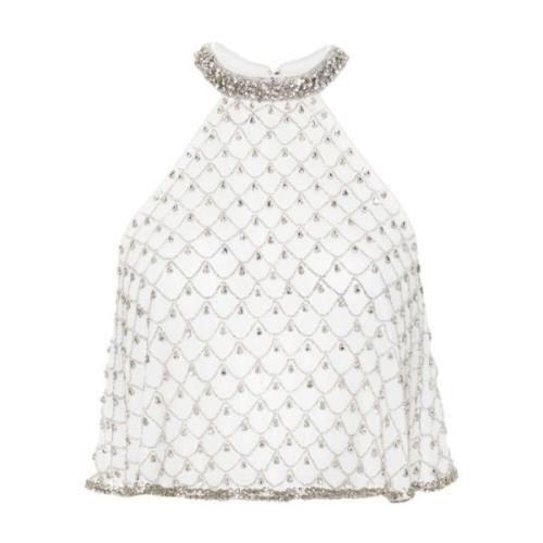 Pinko Kristall Mesh Halterneck Topp White, Dam