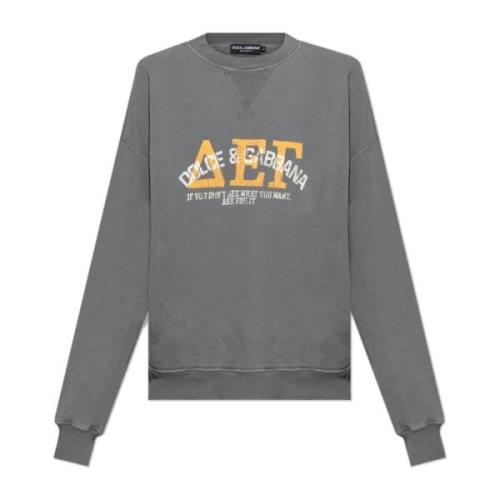 Dolce & Gabbana Tryckt sweatshirt Gray, Herr