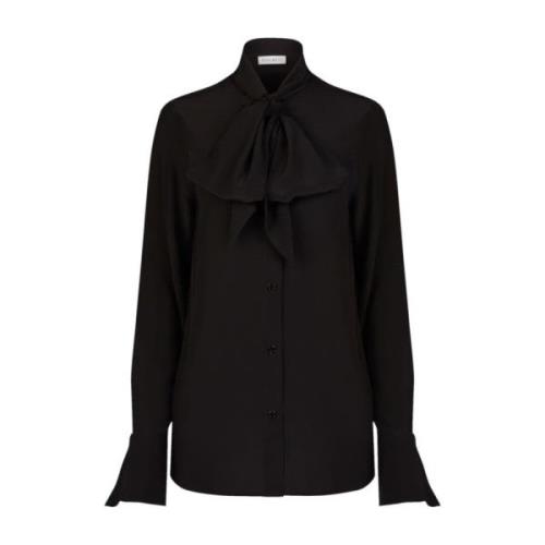 Nina Ricci Svart Silke Båge Krage Blus Black, Dam