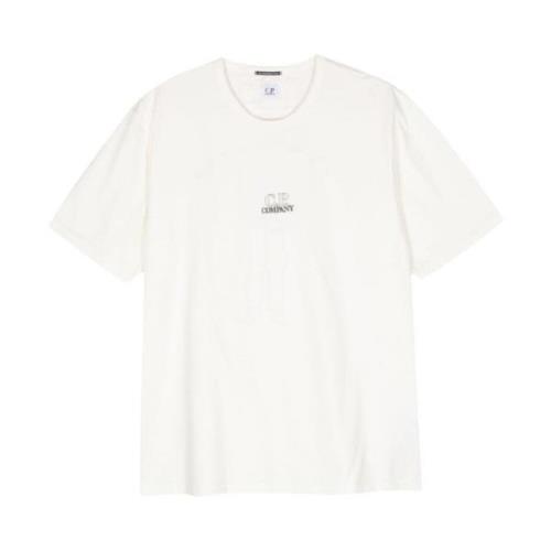 C.p. Company Broderad Logotyp Bomull T-shirt White, Herr