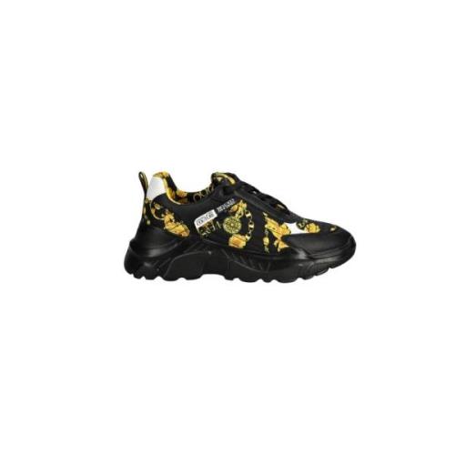 Versace Jeans Couture Svarta Lädertryck Sneakers Multicolor, Herr