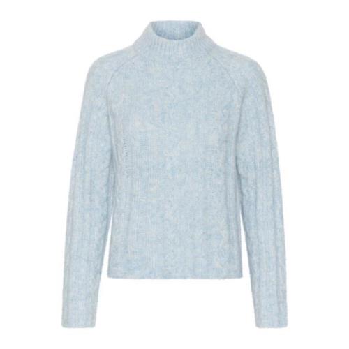 Kaffe Blå Stickad Pullover Tröja Blue, Dam