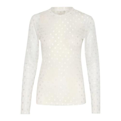 Kaffe Mesh Blus med Långa ärmar White, Dam