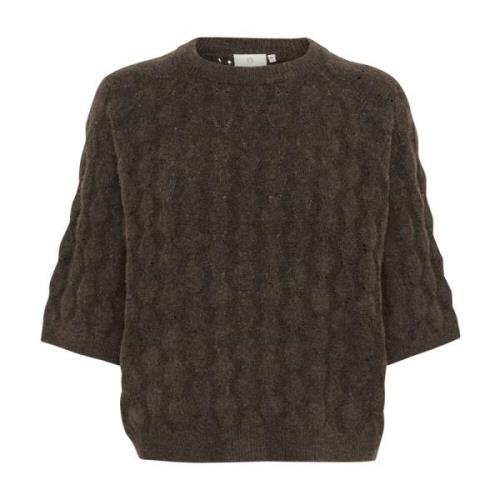 Kaffe Brun Melange Stickad Pullover Tröja Gray, Dam