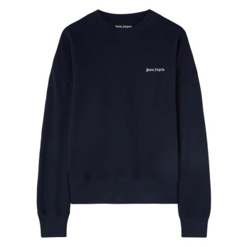 Palm Angels Blå Crewneck Sweatshirt med Vitt Logotyp Blue, Herr