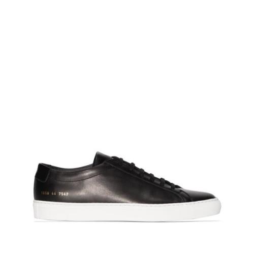 Common Projects Svarta Läder Sneakers Guld Logo Black, Herr