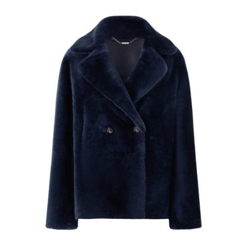 Kiton Lyxig Vändbar Shearlingjacka Blue, Dam