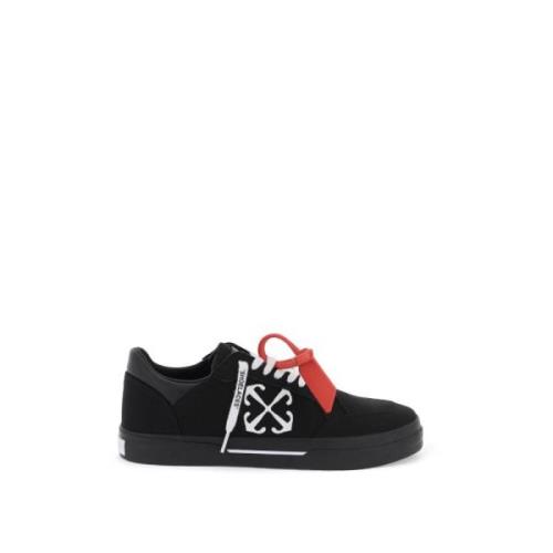 Off White Pil Motiv Canvas Läder Sneakers Black, Herr