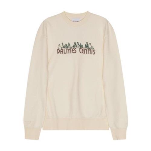 Palmes Crewneck Sweatshirt, Bomull, Förkrympt, Screentryck White, Herr