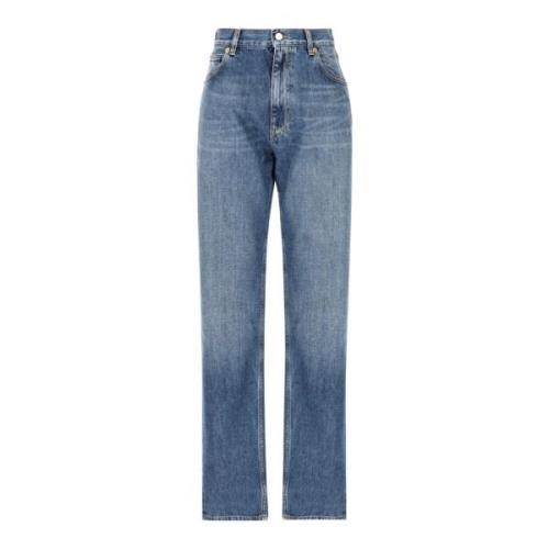 Valentino Garavani Blå Denim Jeans Ofodrad Logoplatta Blue, Dam