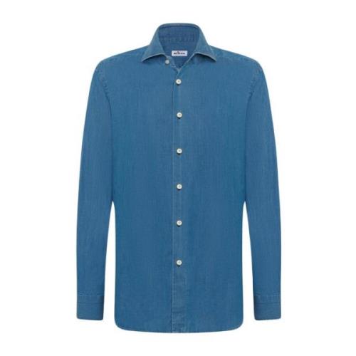 Kiton Denim Stil Bomull Skjorta Blue, Herr