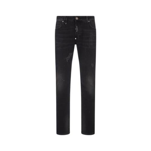 Philipp Plein Svarta Super Straight Jeans Black, Herr