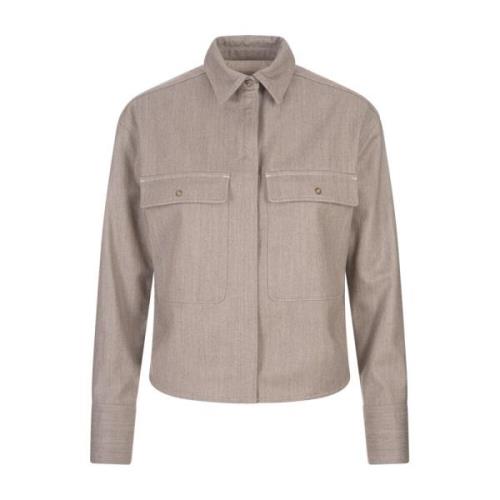 Agnona Canvas Denim Skjorta med Klassisk Krage Brown, Dam