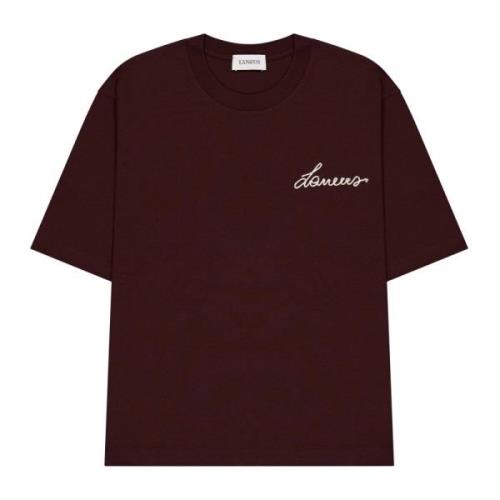 Laneus Bekväm Boxy T-shirt med broderat logotyp Brown, Unisex