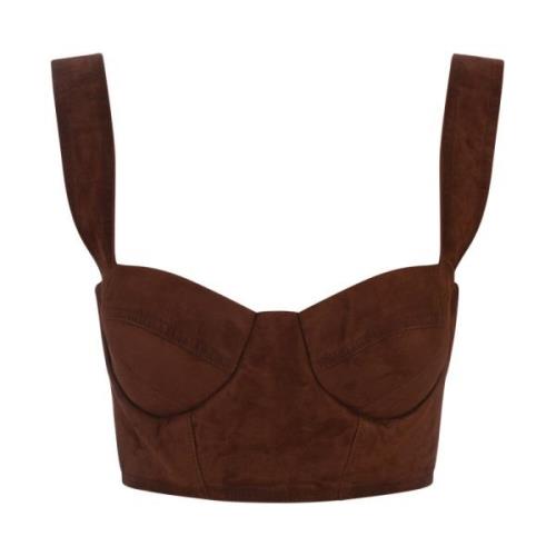 Ermanno Scervino Brun Mocka Crop Top med Sweetheart Halsringning Brown...