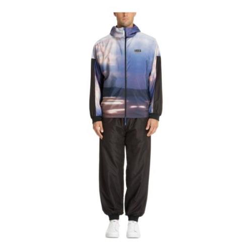 Emporio Armani EA7 Abstrakt Multifärgad Tracksuit med Huva Purple, Her...