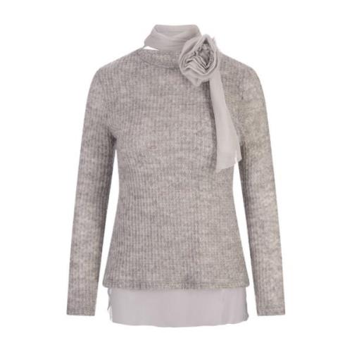 Ermanno Scervino Grå Mohair Stickad Topp med Blomdetalj Gray, Dam