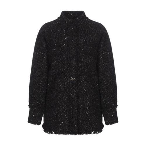 Msgm Svart Bomull Tweed Skjorta med Paljetter Black, Dam