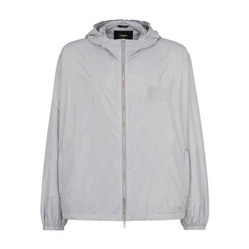 Fendi Grå Windbreaker Jacka med Huva Gray, Herr