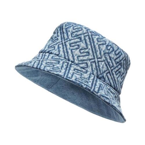 Fendi Blå Denim Bucket Hat Quiltad FF Blue, Dam