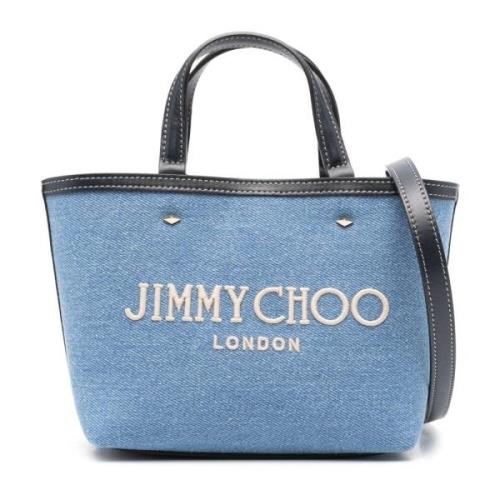 Jimmy Choo Blå Broderad Logga Läder Väska Blue, Dam