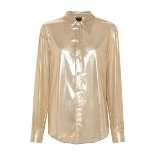 Pinko Beige Foiled Button-Up Skjorta Beige, Dam