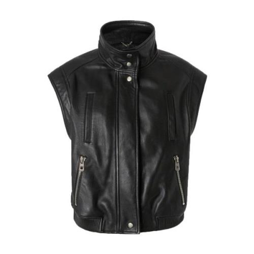 Pinko Ärmelös Biker Läderjacka Black, Dam