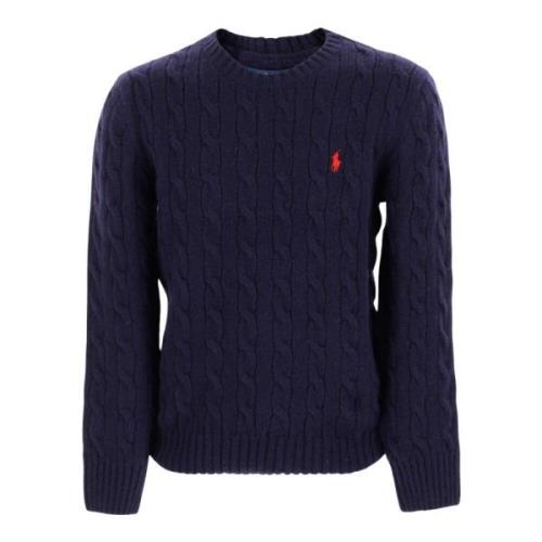 Polo Ralph Lauren Ull Kashmir Tröja Flätad Rund Hals Blue, Herr