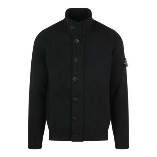 Stone Island Lammsullstickad Kardigan med Dragkedja Black, Herr