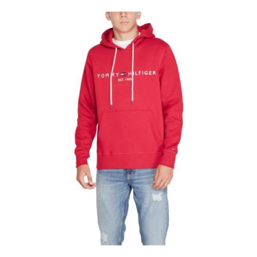 Tommy Hilfiger Röd Tryckt Hoodie med Framfickor Red, Herr