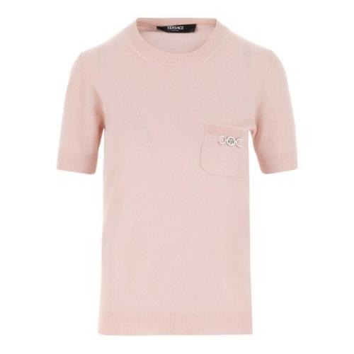 Versace Cashmere Stickad Crew Neck Kort Ärm Pink, Dam