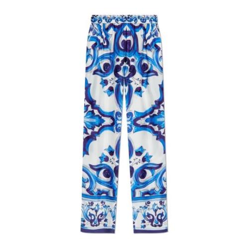 Dolce & Gabbana Sidensbyxor med Majolica-mönster Blue, Dam