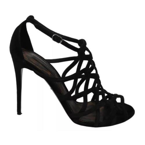 Dolce & Gabbana Svarta Mocka Ankelrem Stilettos Black, Dam